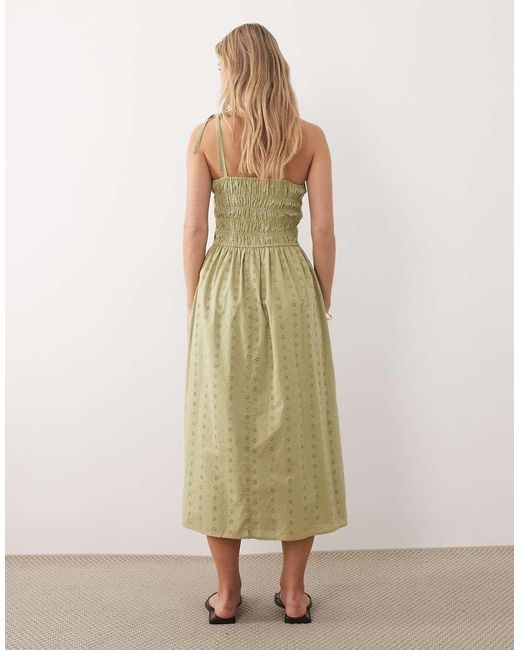 Miss Selfridge Green Strappy Broderie Maxi Dress