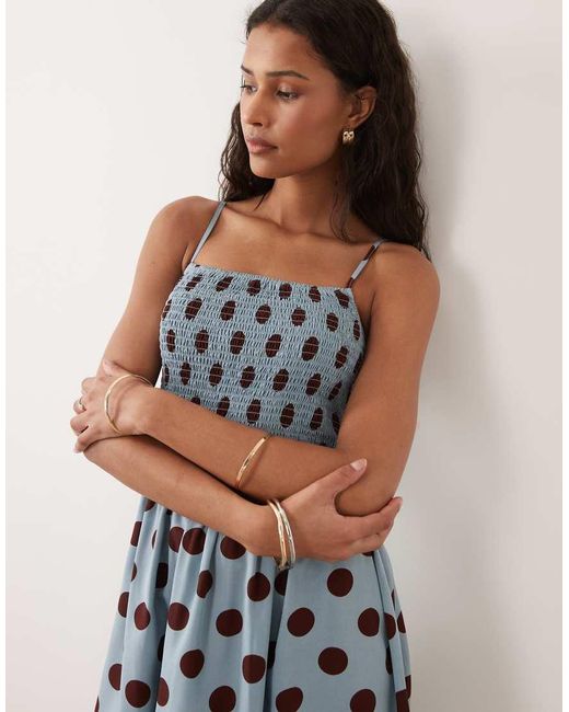 Brave Soul Natural Polka Dot Mini Dress With Shirred Bodice