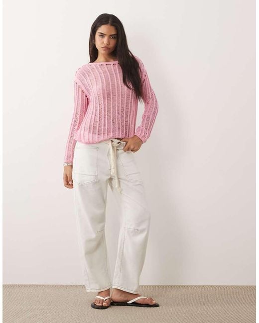 ASOS Pink Knitted Ladder Stitch Jumper