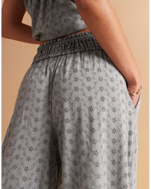 ASOS Natural Shirred Waist Wide Leg Broderie Trousers Co-ord