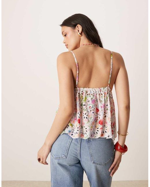 Gina Tricot Natural Strappy Broderie Anglaise Singlet Top