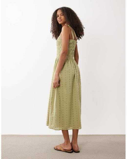 Miss Selfridge Green Strappy Broderie Maxi Dress