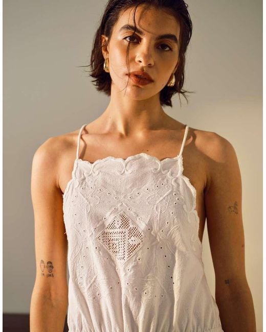 TOPSHOP Natural Heavy Embroidered Hanky Hem Mini Dress