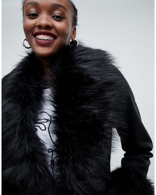New look black clearance coat with fur