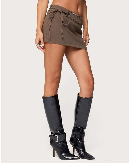Edikted Green Studded Tie Belt Mini Skort