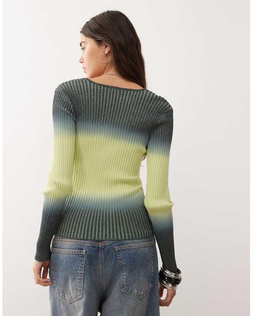 Collusion Green Ombre Knited Long Sleeve Wrap Top