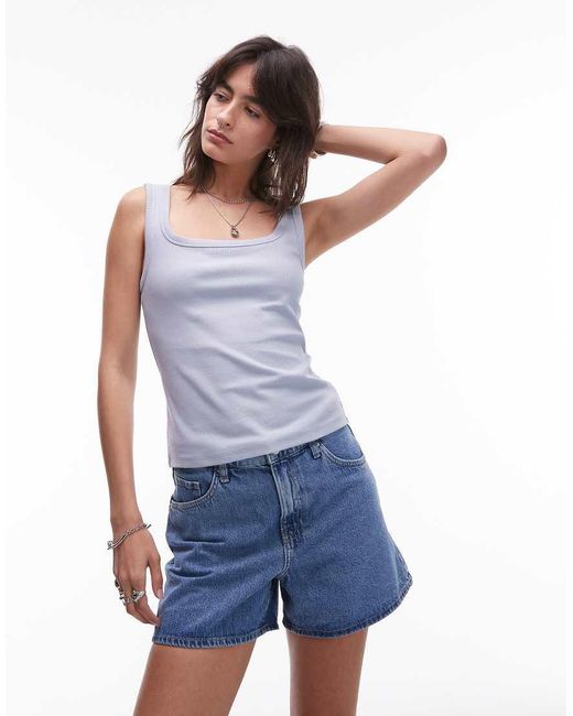 & Other Stories Blue Ribbed Jersey Vest Top With Scoop Neck