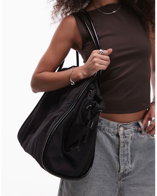 TOPSHOP Black Selina Ruched Piping Nylon Bag