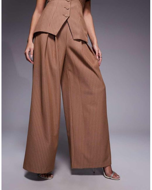 ASOS Brown Co-Ord Wide Leg Trousers With Ruched Waistband Detail
