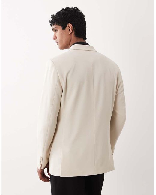 ASOS Natural Double Breasted Deep Wrap Regular Blazer for men