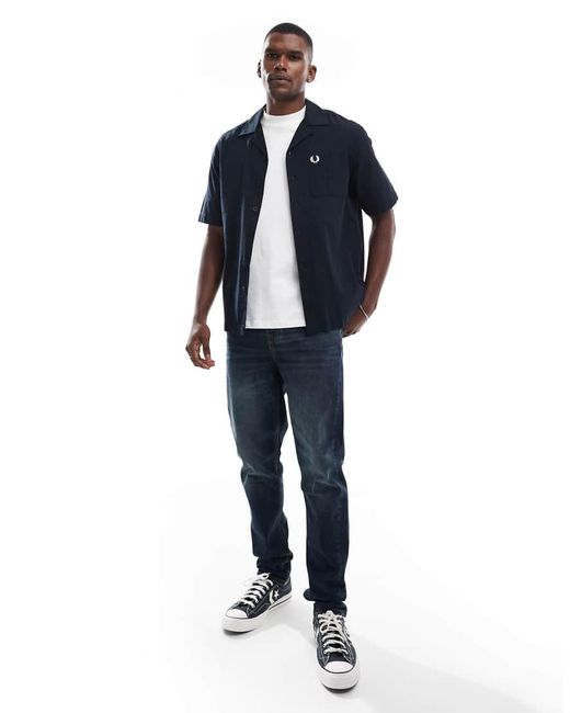 Camicia A Maniche Corte Con Rever di Fred Perry in Blue da Uomo