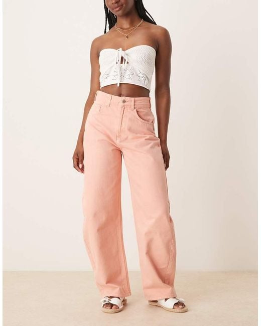 ASOS Pink High Waisted Barrel Leg Jeans