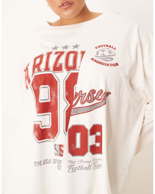 ASOS White Asos Design Curve Long Sleeve Skater Tee With Arizona Varsity Graphic