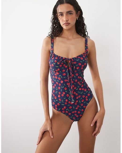 Accessorize Blue Cherry Print Swimsuit