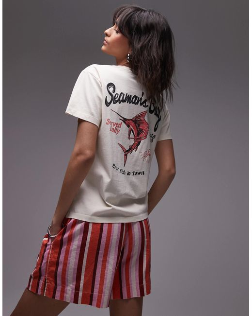 TOPSHOP Multicolor Graphic Seamans Bay Back Print Boxy Tee