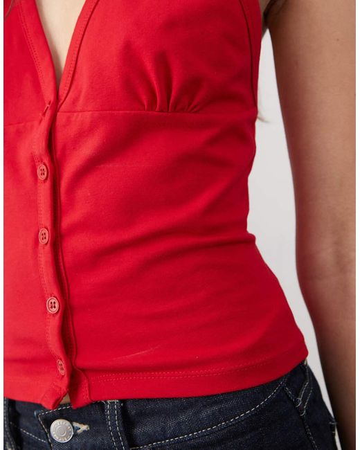Collusion Red Buttoned Halter Top