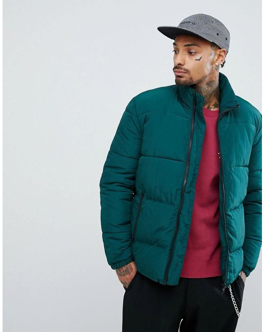 Lyst Asos Puffer Jacket In Bottle Green in Green for Men