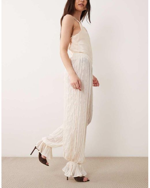 ASOS Natural Ruffle Boho Hareem Pants With Cuff Detail