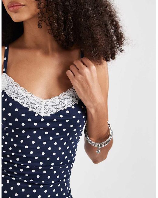 Hollister Blue Lace Trim Strappy Tiered Mini Dress With Shorts