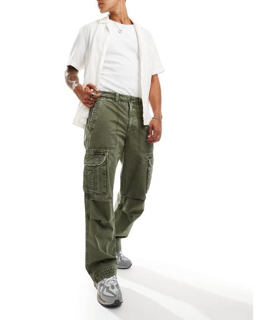 Abercrombie & Fitch Green baggy Reissue Twill Cargo Trousers for men