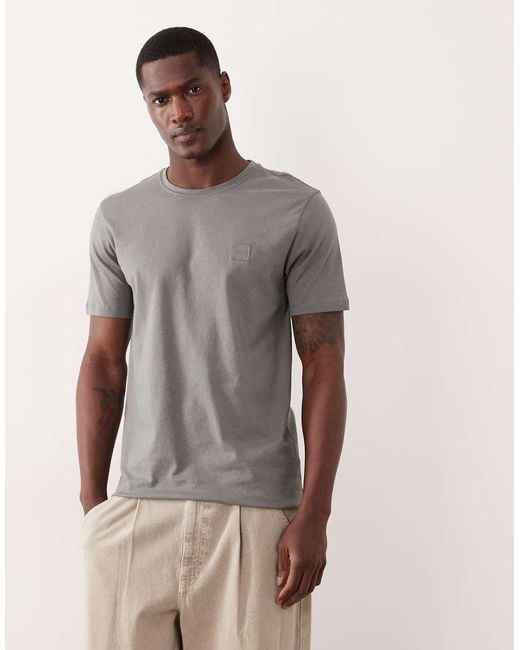Boss Gray Hugo Boss Cotton Jersey With Patch Logo T-shirt for men