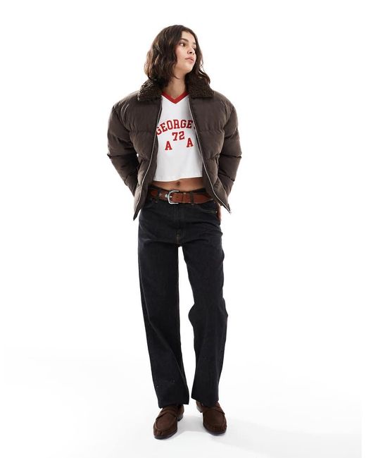 Brave Soul Black Short Puffer Jacket With Shearling Collar