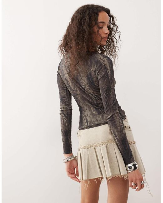 Weekday Gray Long Sleeve Boat Neck Top