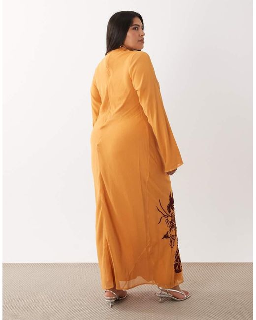 ASOS Orange Asos Design Curve Textured Embroidered Maxi Dress