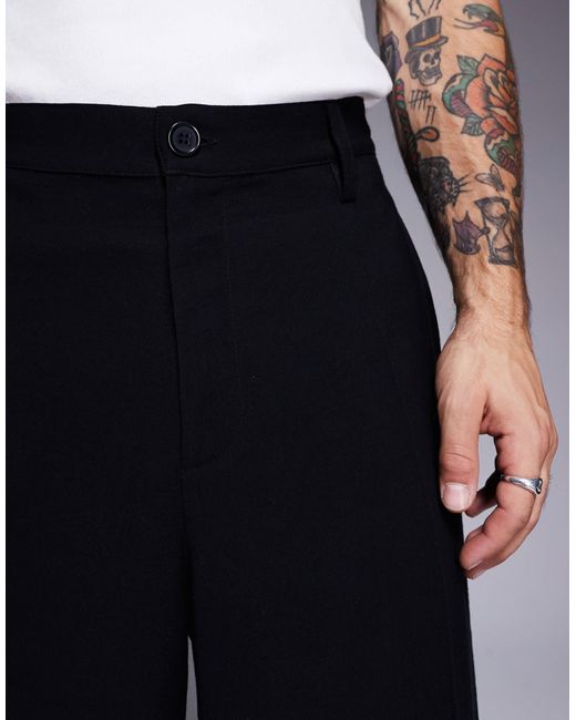 ASOS Black Smart Wide Leg Trousers With Front Pleat for men