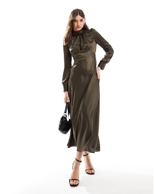 ASOS Green – hochgeschlossenes maxi-freizeitkleid aus satin