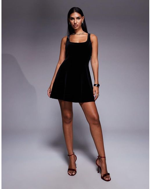 New Look Black Velvet Fit And Flare Mini Dress