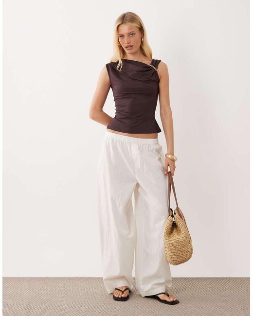 Threadbare Natural Asymmetric Draped Jersey Top