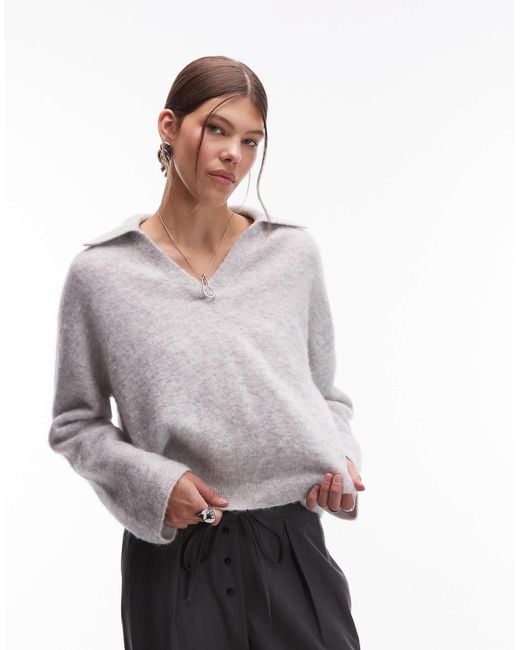ARKET Gray Alpaca And Wool Knitted Jumper With Polo Collar