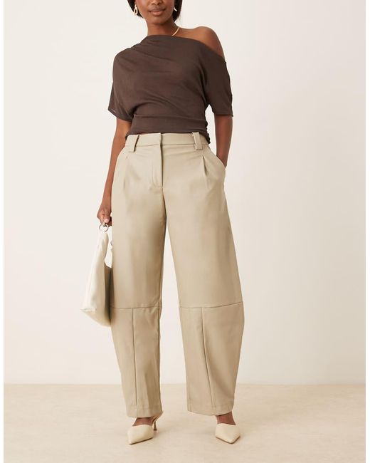ASOS Natural Tailo Leather Look Barrel Trousers