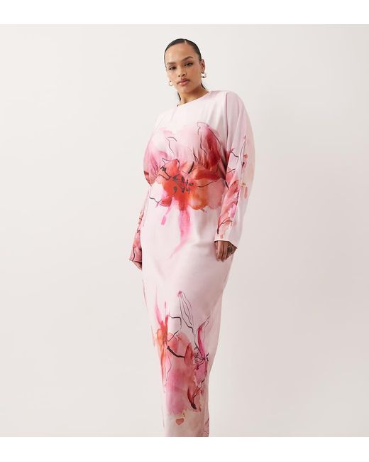 ASOS Pink Asos Design Curve Satin Batwing Maxi Dress