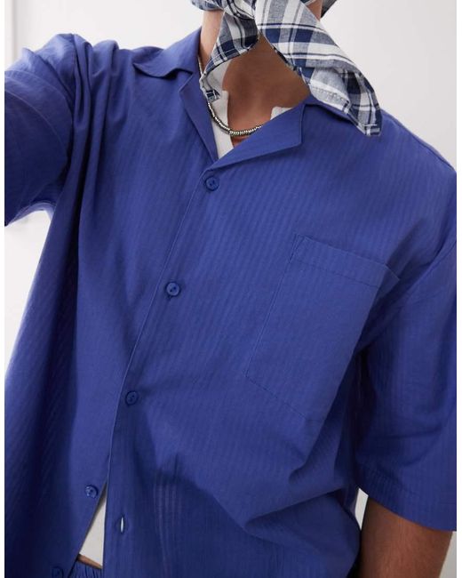 Collusion Blue Textured Woven Shirt for men