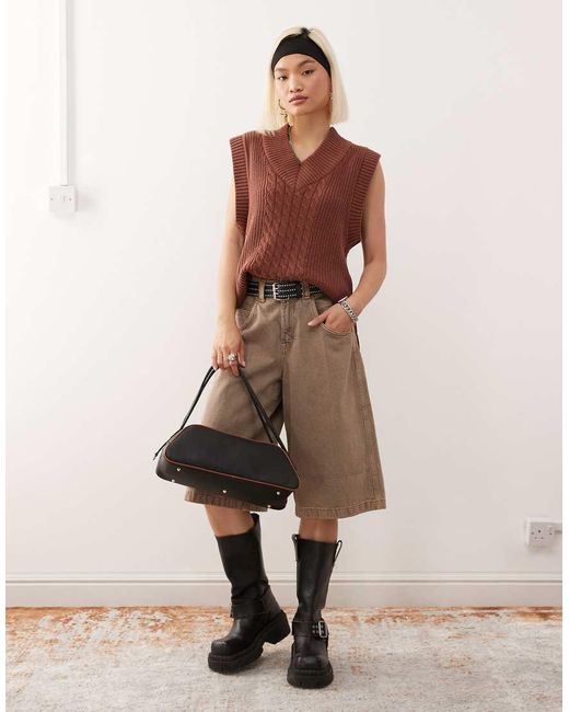 Monki Brown Knitted Varsity Jumper Vest