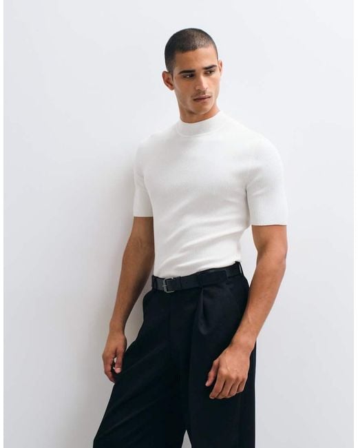 ASOS Natural Essential Muscle-Fit Fine-Rib Knit Turtle-Neck for men
