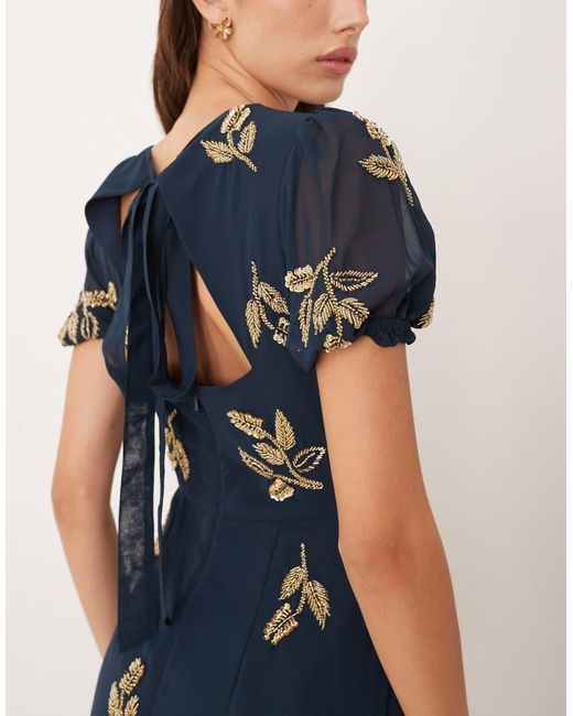 Maya Blue Embellished Short Sleeve Open Back Maxi Dress