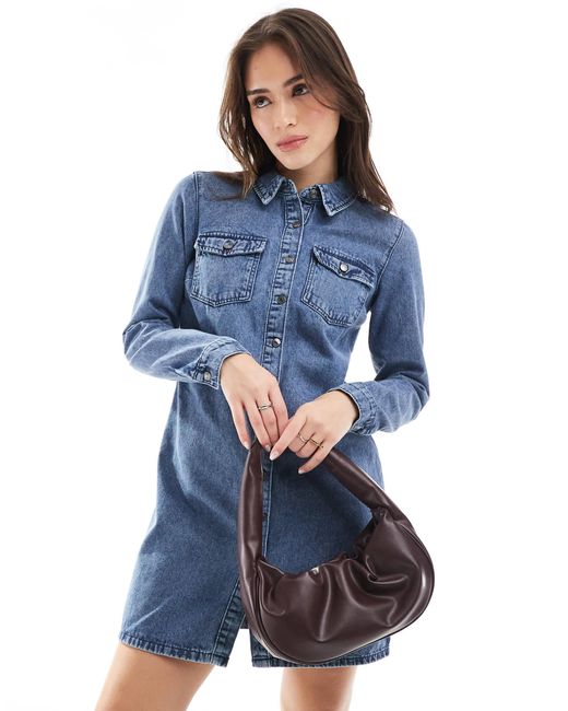 Vero Moda Blue Long Sleeve Denim Shirt Dress