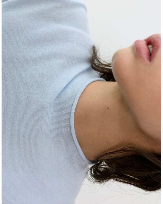 Pull&Bear Blue Fitted Short Sleeve Jumper