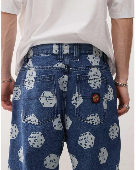 Vaqueros Azules Holgados Con Lavado Oscuro Y Estampado De Dados Big De Santa Cruz de hombre de color White