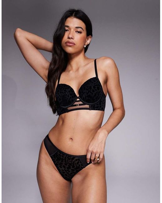 New Look Black Leopard Flocked Longline Bra
