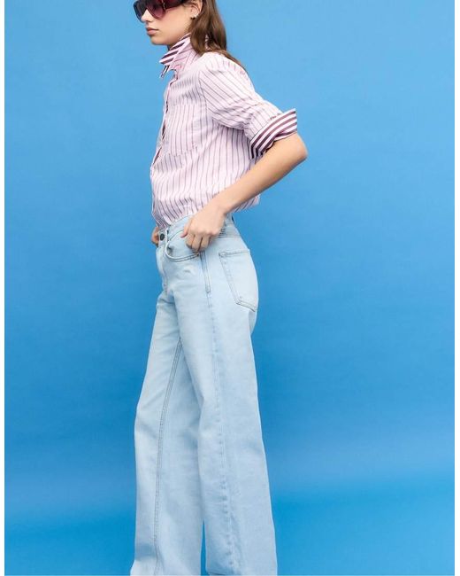 Stradivarius Blue D92 Petite Straight Wide-leg Jeans