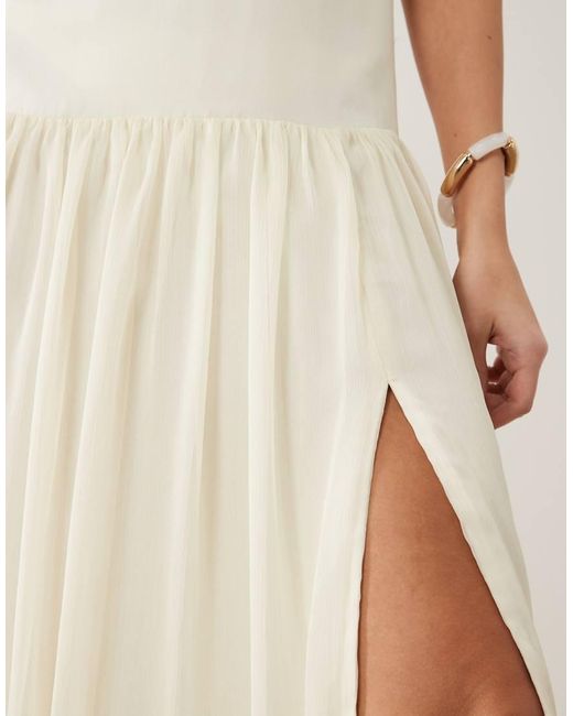 Bardot Natural Linara Chiffon Cami Full Skirt Thigh Split Maxi Dress