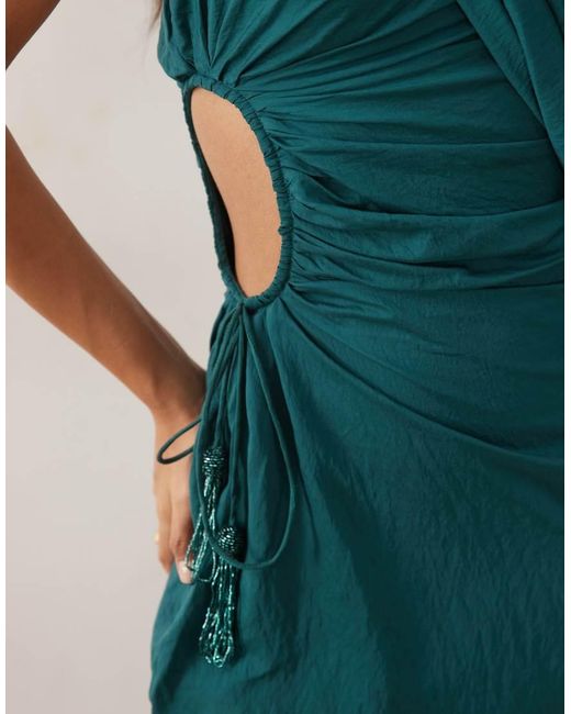 ASOS Green One Shoulder Blouson Mini Dress With Cut Out Waist