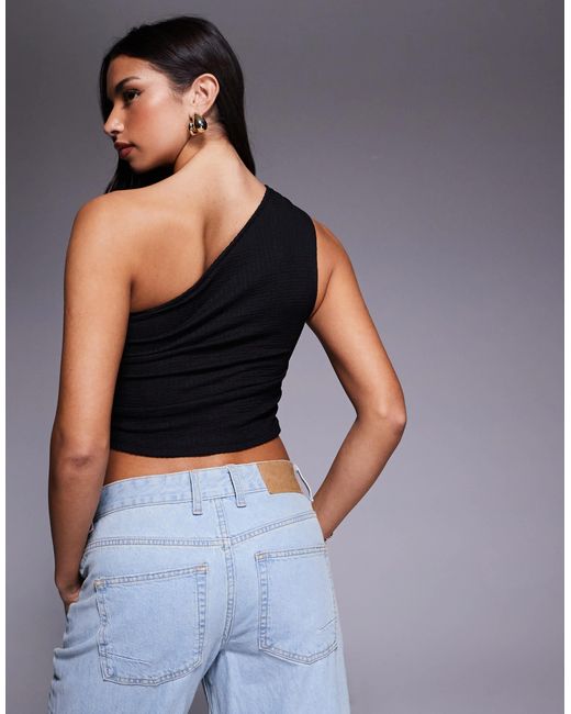 Top froncé texturé coupe asymétrique ASOS en coloris Gray