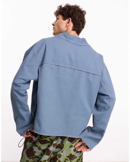 Collusion Blue Boxy Long Sleeve Raw Hem Shirt for men