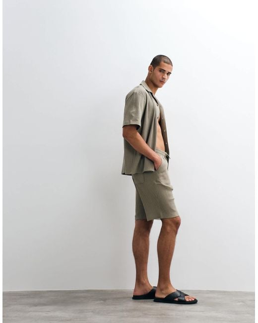 SELECTED Green Ribbed Shorts for men