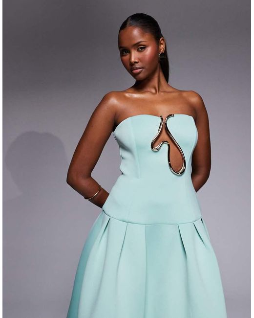 ASOS Blue Premium Dropped Waist Maxi Dress With squiggle Trim